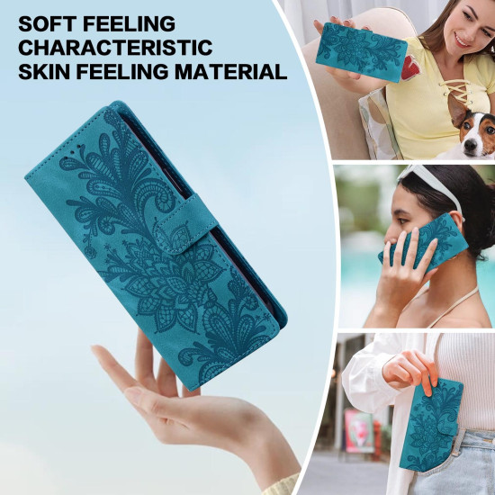 For iPhone 6 / 7 / SE 2022 Lace Floral Embossed Magnetic Buckle PU Phone Case With Wrist Strap(Green)