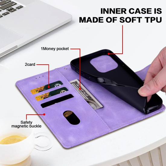 For iPhone 6 / 7 / SE 2022 Lace Floral Embossed Magnetic Buckle PU Phone Case With Wrist Strap(Purple)
