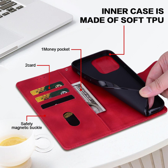 For iPhone 6 / 7 / SE 2022 Lace Floral Embossed Magnetic Buckle PU Phone Case With Wrist Strap(Red)