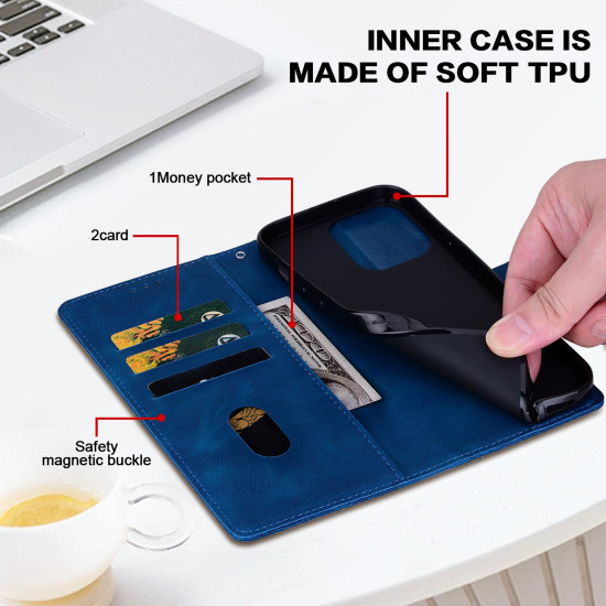 For iPhone 6 / 7 / SE 2022 Lace Floral Embossed Magnetic Buckle PU Phone Case With Wrist Strap(Blue)