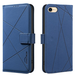 For iPhone 6 / 7 / 8 / SE Geometric Pattern RFID Leather Phone Case(Blue)
