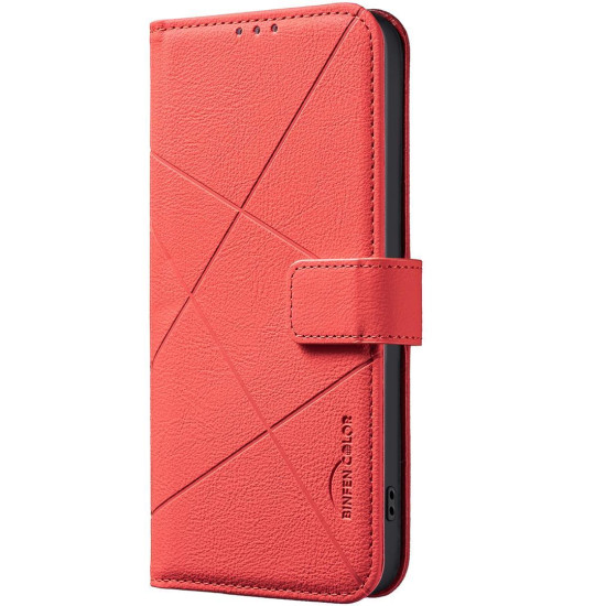 For iPhone 6 / 7 / 8 / SE Geometric Pattern RFID Leather Phone Case(Red)