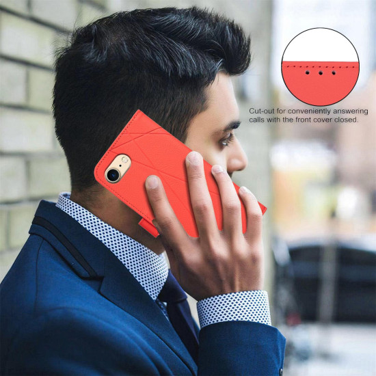 For iPhone 6 / 7 / 8 / SE Geometric Pattern RFID Leather Phone Case(Red)