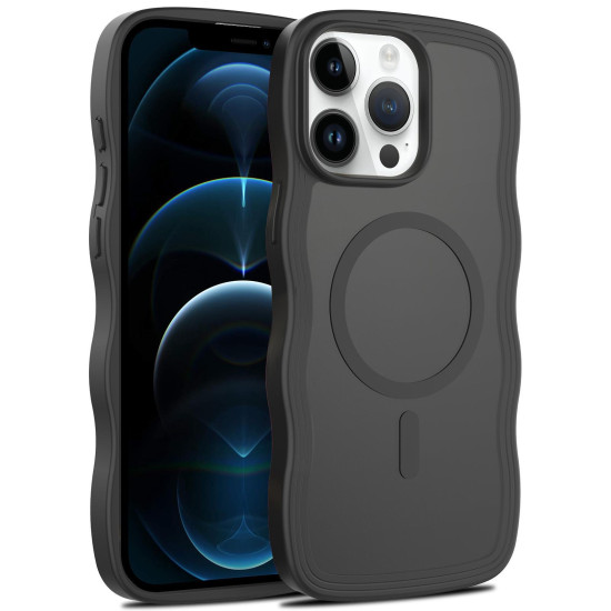 For iPhone 12 Pro Skin Feel Wave Texture MagSafe Phone Case(Black)
