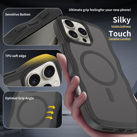For iPhone 12 Pro Skin Feel Wave Texture MagSafe Phone Case(Black)