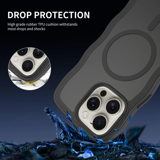 For iPhone 12 Pro Skin Feel Wave Texture MagSafe Phone Case(Black)