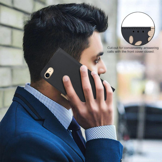 For iPhone 6 / 7 / 8 Splicing Color Hollow Flower Pattern RFID Leather Phone Case(Black)