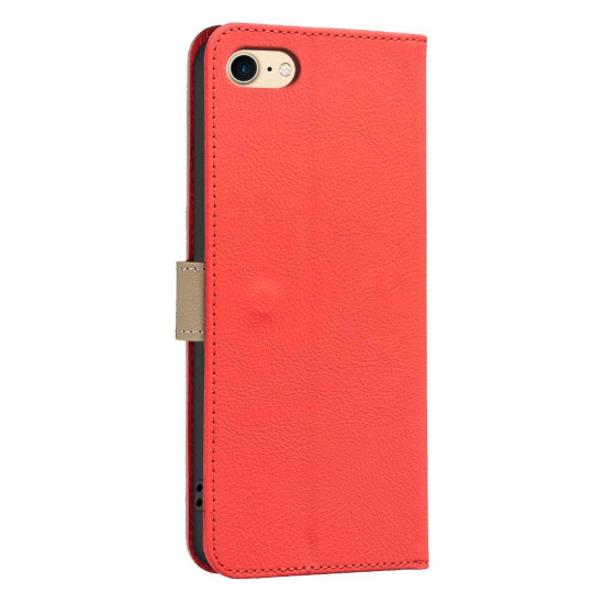 For iPhone 6 / 7 / 8 Splicing Color Hollow Flower Pattern RFID Leather Phone Case(Red)