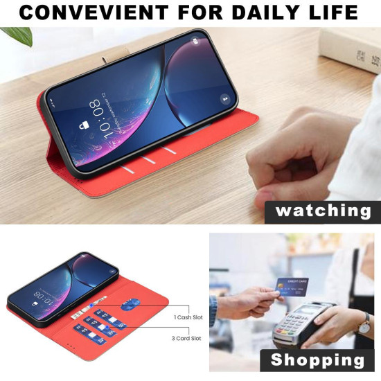 For iPhone 6 / 7 / 8 Splicing Color Hollow Flower Pattern RFID Leather Phone Case(Red)