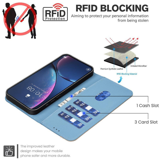 For iPhone 6 / 7 / 8 Splicing Color Hollow Flower Pattern RFID Leather Phone Case(Baby Blue)