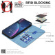 For iPhone 6 / 7 / 8 Splicing Color Hollow Flower Pattern RFID Leather Phone Case(Baby Blue)