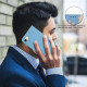 For iPhone 6 / 7 / 8 Splicing Color Hollow Flower Pattern RFID Leather Phone Case(Baby Blue)