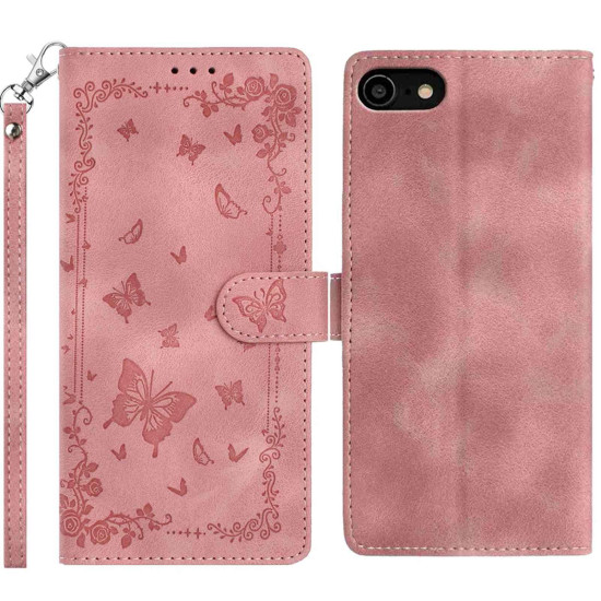 For iPhone 6 / 7 / 8 / SE Secret Garden Butterfly Pattern Leather Phone Case(Pink)