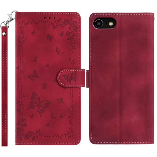 For iPhone 6 / 7 / 8 / SE Secret Garden Butterfly Pattern Leather Phone Case(Red)