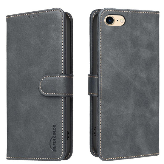 For iPhone 6 / 7 / 8 Solid Color Calfskin Texture RFID Vegan Leather Phone Case(Black)