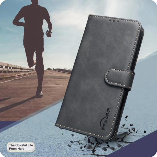 For iPhone 6 / 7 / 8 Solid Color Calfskin Texture RFID Vegan Leather Phone Case(Black)