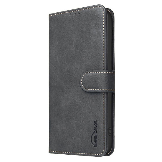 For iPhone 6 / 7 / 8 Solid Color Calfskin Texture RFID Vegan Leather Phone Case(Black)