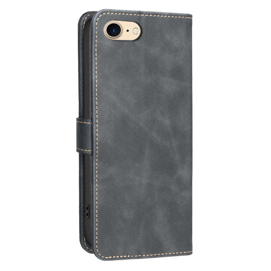 For iPhone 6 / 7 / 8 Solid Color Calfskin Texture RFID Vegan Leather Phone Case(Black)