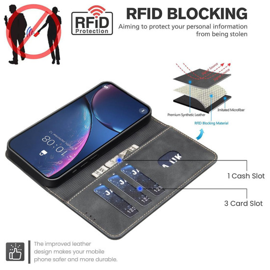 For iPhone 6 / 7 / 8 Solid Color Calfskin Texture RFID Vegan Leather Phone Case(Black)