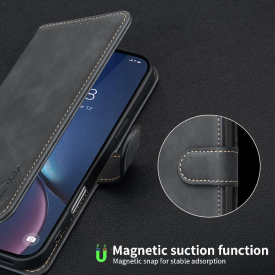 For iPhone 6 / 7 / 8 Solid Color Calfskin Texture RFID Vegan Leather Phone Case(Black)