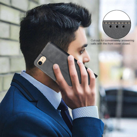 For iPhone 6 / 7 / 8 Solid Color Calfskin Texture RFID Vegan Leather Phone Case(Black)