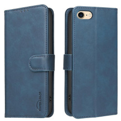 For iPhone 6 / 7 / 8 Solid Color Calfskin Texture RFID Vegan Leather Phone Case(Blue)
