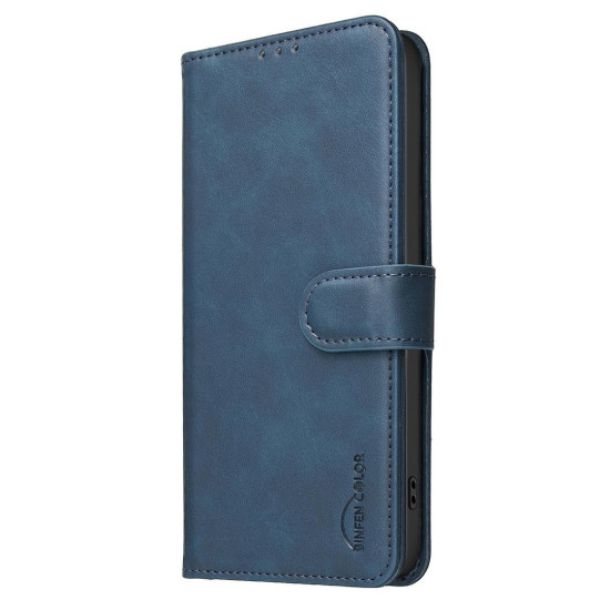 For iPhone 6 / 7 / 8 Solid Color Calfskin Texture RFID Vegan Leather Phone Case(Blue)