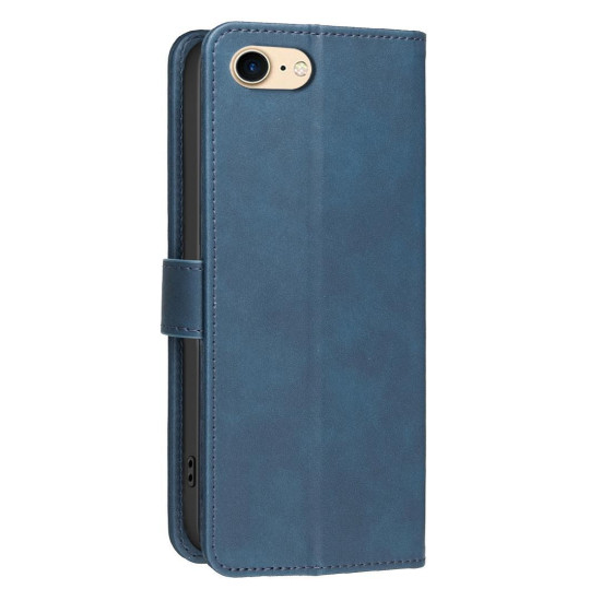 For iPhone 6 / 7 / 8 Solid Color Calfskin Texture RFID Vegan Leather Phone Case(Blue)