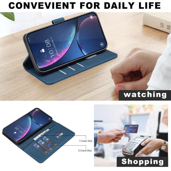 For iPhone 6 / 7 / 8 Solid Color Calfskin Texture RFID Vegan Leather Phone Case(Blue)