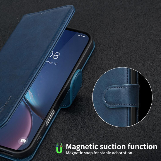 For iPhone 6 / 7 / 8 Solid Color Calfskin Texture RFID Vegan Leather Phone Case(Blue)