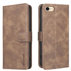 For iPhone 6 / 7 / 8 Solid Color Calfskin Texture RFID Vegan Leather Phone Case(Brown)