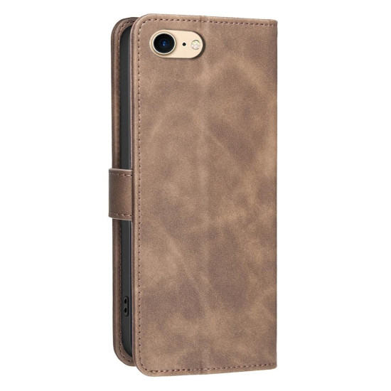 For iPhone 6 / 7 / 8 Solid Color Calfskin Texture RFID Vegan Leather Phone Case(Brown)