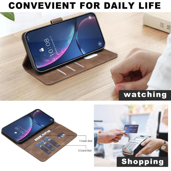 For iPhone 6 / 7 / 8 Solid Color Calfskin Texture RFID Vegan Leather Phone Case(Brown)
