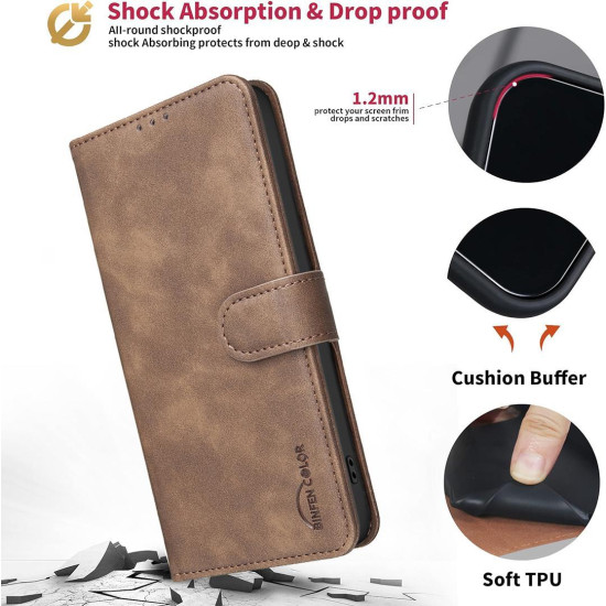 For iPhone 6 / 7 / 8 Solid Color Calfskin Texture RFID Vegan Leather Phone Case(Brown)
