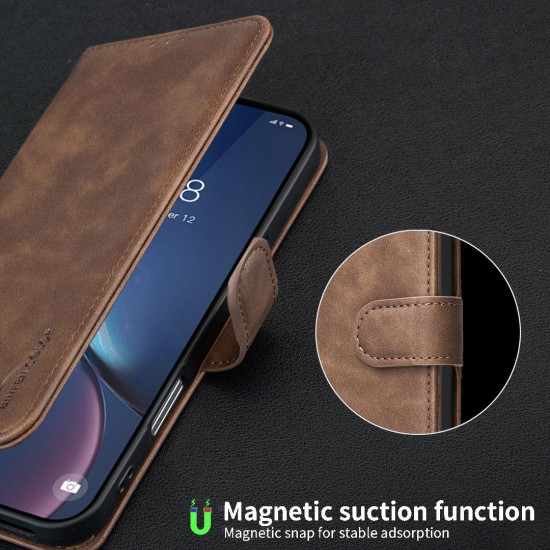 For iPhone 6 / 7 / 8 Solid Color Calfskin Texture RFID Vegan Leather Phone Case(Brown)