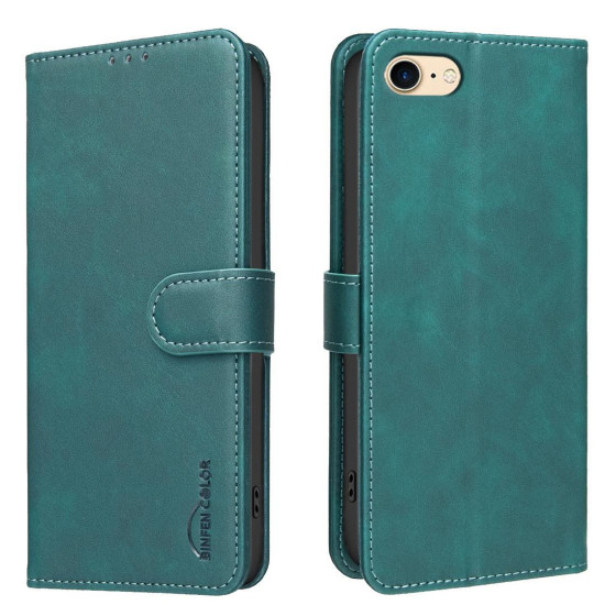 For iPhone 6 / 7 / 8 Solid Color Calfskin Texture RFID Vegan Leather Phone Case(Green)