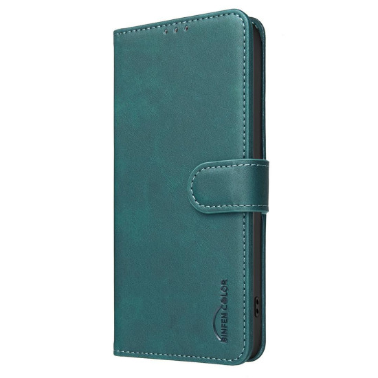For iPhone 6 / 7 / 8 Solid Color Calfskin Texture RFID Vegan Leather Phone Case(Green)