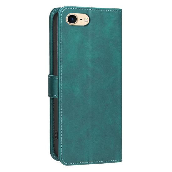 For iPhone 6 / 7 / 8 Solid Color Calfskin Texture RFID Vegan Leather Phone Case(Green)