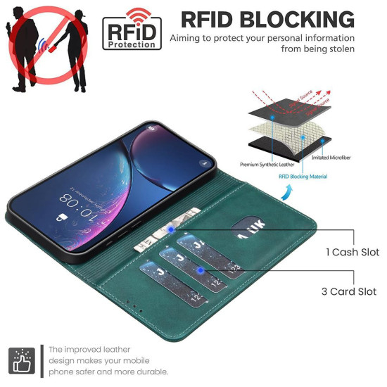 For iPhone 6 / 7 / 8 Solid Color Calfskin Texture RFID Vegan Leather Phone Case(Green)