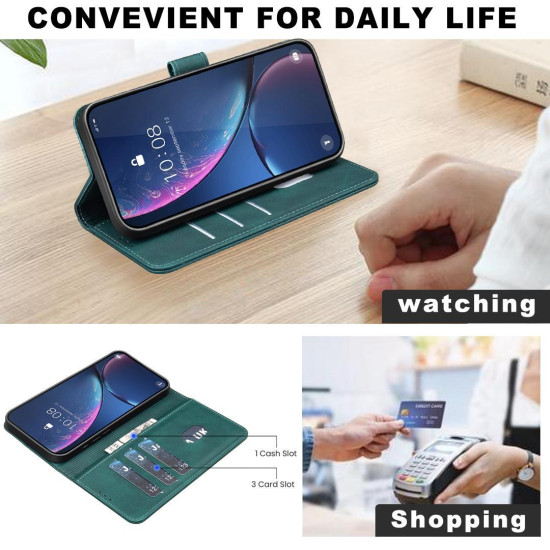 For iPhone 6 / 7 / 8 Solid Color Calfskin Texture RFID Vegan Leather Phone Case(Green)