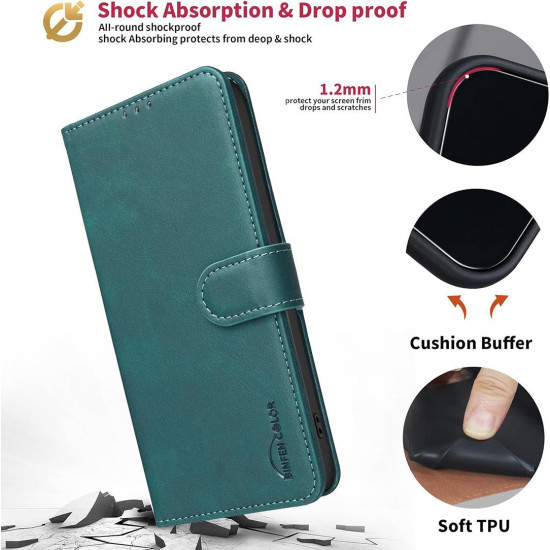 For iPhone 6 / 7 / 8 Solid Color Calfskin Texture RFID Vegan Leather Phone Case(Green)