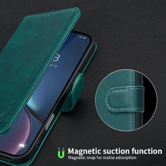For iPhone 6 / 7 / 8 Solid Color Calfskin Texture RFID Vegan Leather Phone Case(Green)