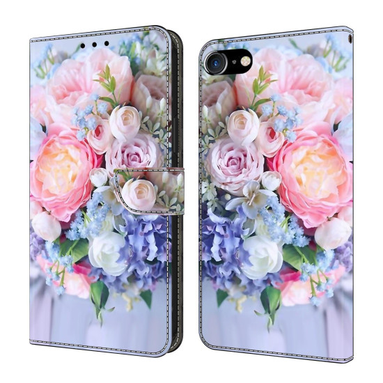 For iPhone 6 / 7 Crystal-Like Painted Vegan Leather Phone Case(Colorful Flowers)