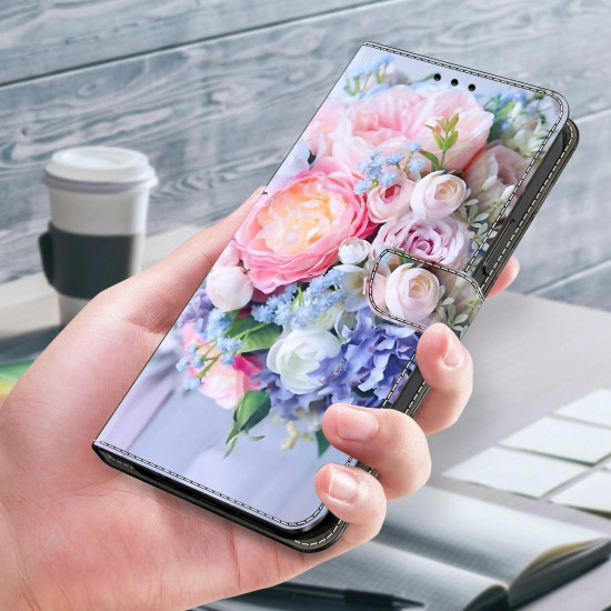 For iPhone 6 / 7 Crystal-Like Painted Vegan Leather Phone Case(Colorful Flowers)