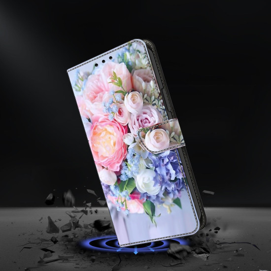 For iPhone 6 / 7 Crystal-Like Painted Vegan Leather Phone Case(Colorful Flowers)