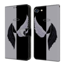 For iPhone 6 / 7 Crystal-Like Painted Vegan Leather Phone Case(Black White Wings)