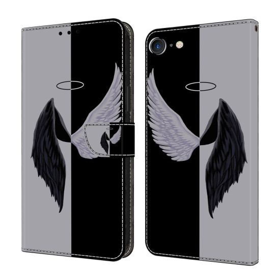 For iPhone 6 / 7 Crystal-Like Painted Vegan Leather Phone Case(Black White Wings)