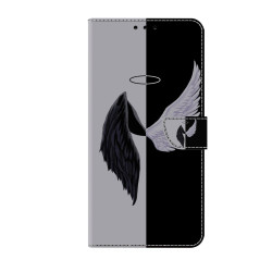 For iPhone 6 / 7 Crystal-Like Painted Vegan Leather Phone Case(Black White Wings)