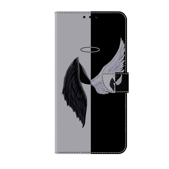 For iPhone 6 / 7 Crystal-Like Painted Vegan Leather Phone Case(Black White Wings)