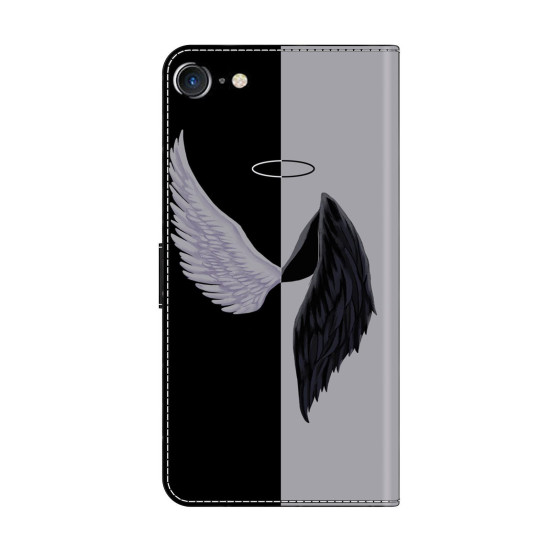 For iPhone 6 / 7 Crystal-Like Painted Vegan Leather Phone Case(Black White Wings)